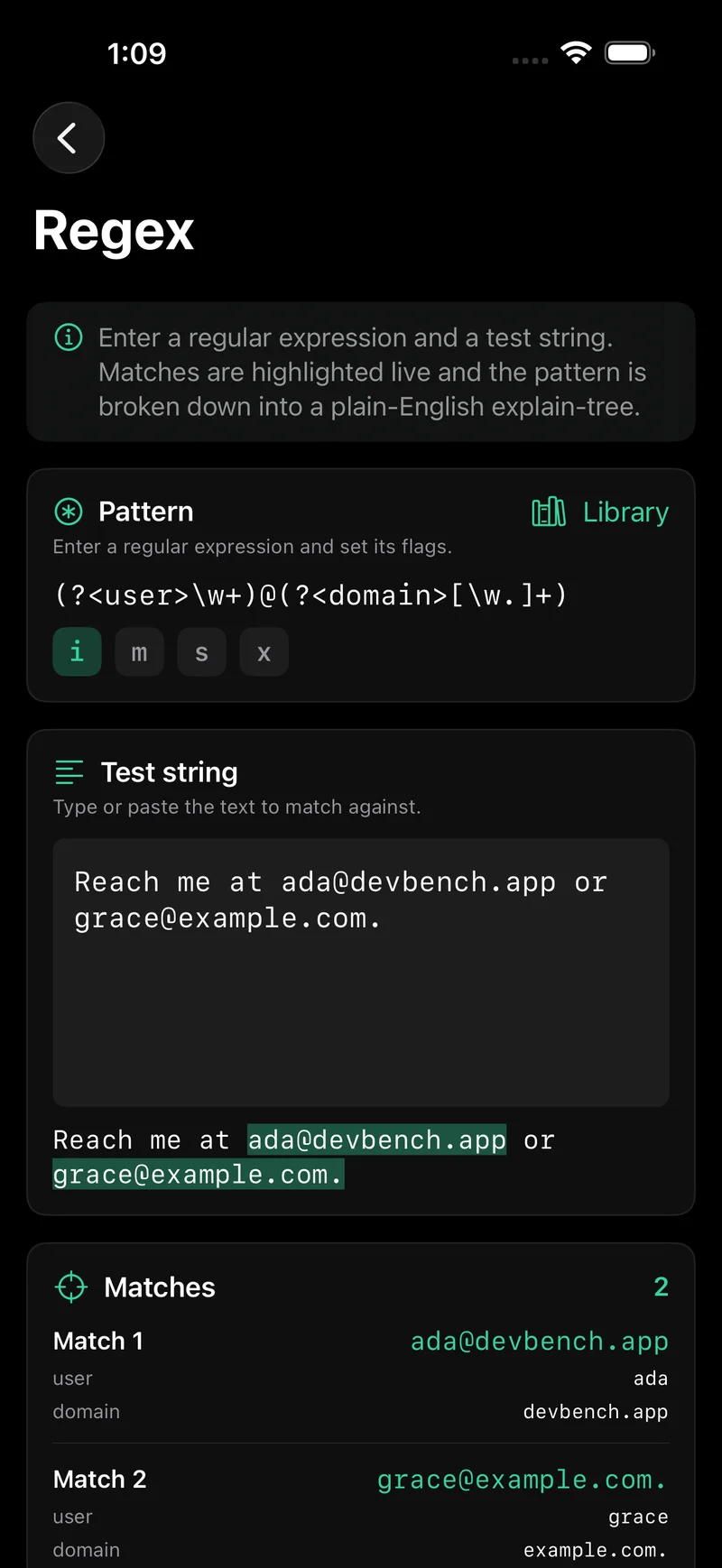 devbench — Test a regular expression